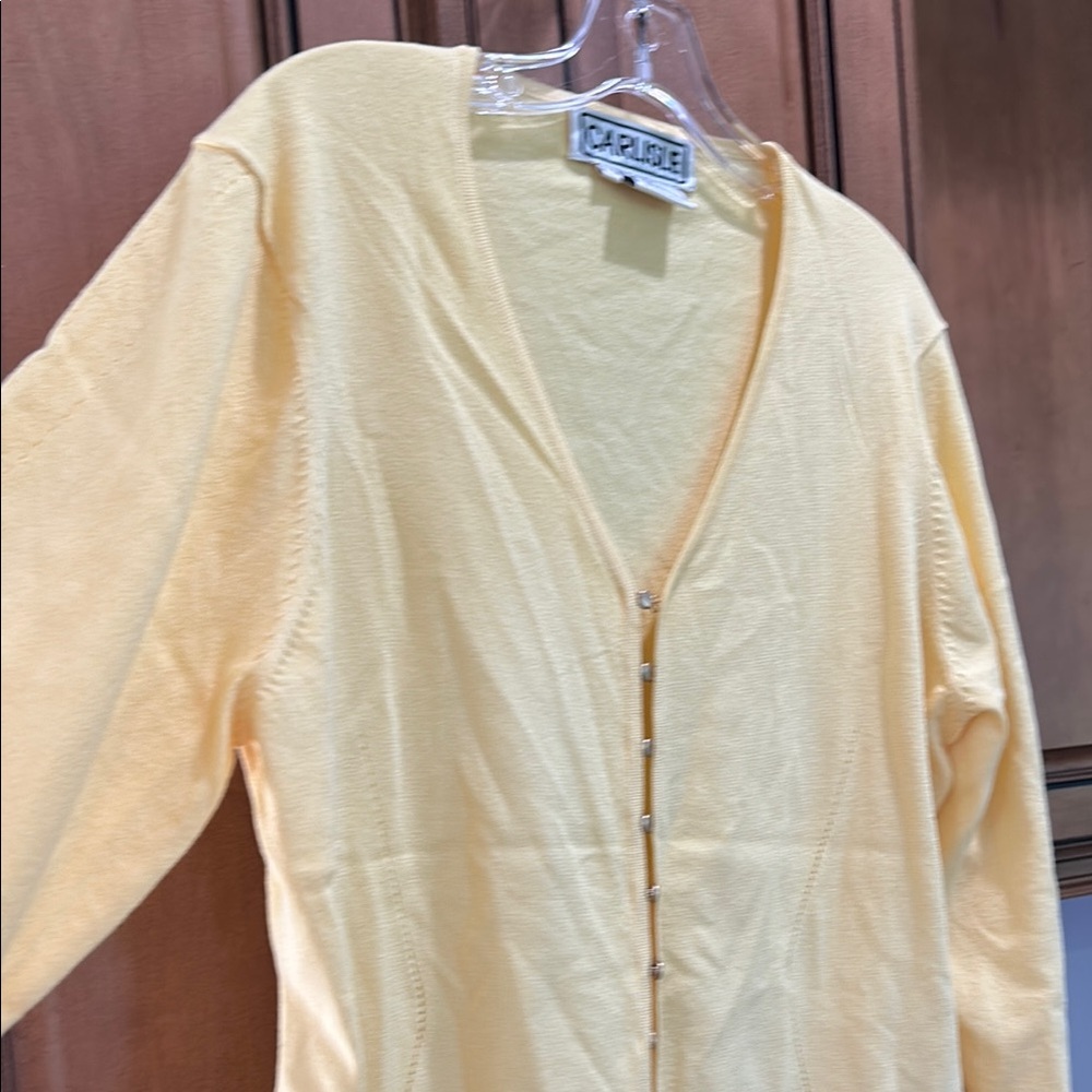 Carlisle Women's Yellow sweater button down Cardigan Top - Picture 5 of 6